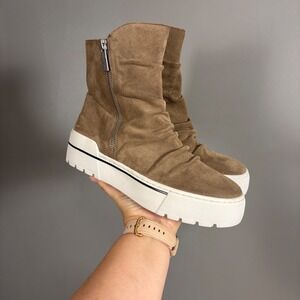 J Slides Nila Suede Ruched Platform Sneaker Boots 6.5 Side Zip Slouchy‎ Gorpcore